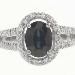 1.25 Carat Natural Sapphire and Diamonds in 14K Solid White Gold Women Ring